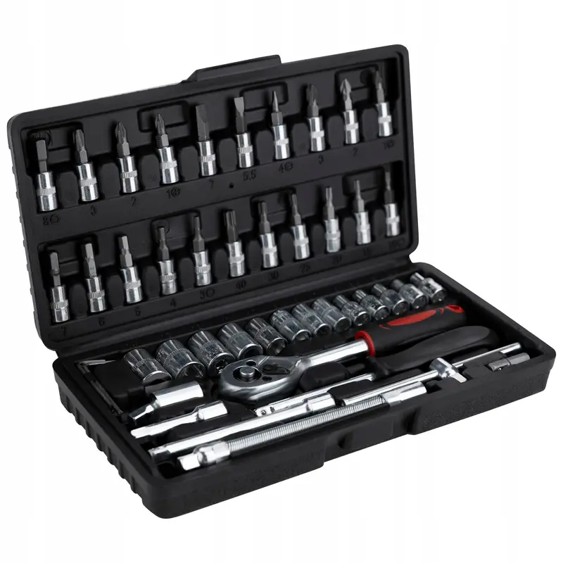 46-Piece Precision Mechanics Set – Includes Socket Wrenches, TORX, Hex, and Ratcheting Tools