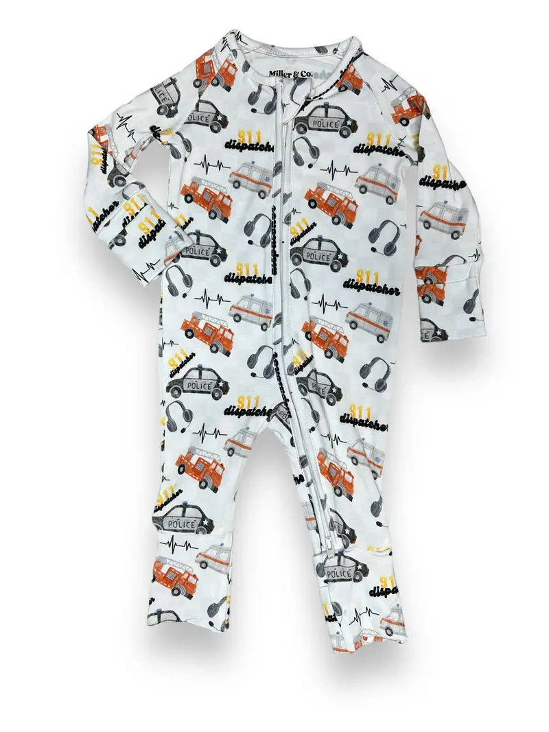 Bamboo Zipper Footie – 911 Dispatch Themed