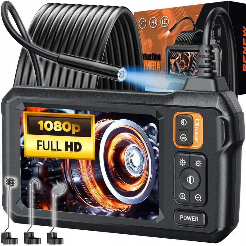Full HD Borescope Inspection Camera – 4.3″ Display Endoscope with 5-Meter Flexible Cable