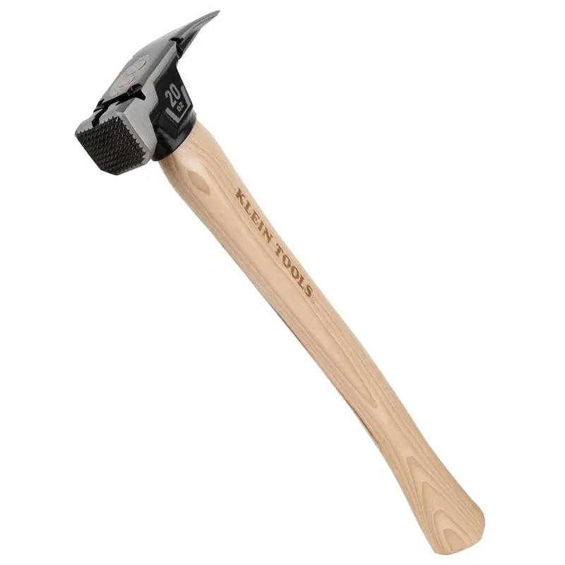 Klein 20-Ounce Milled-Face Hickory Hammer – Traditional Wooden Handle with Steel Head