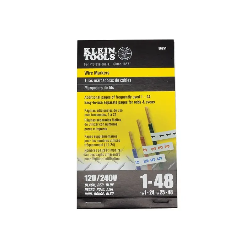 Klein 56251 Voltage-Specific Wire Markers – 120/240V 3-Phase, Set of 48