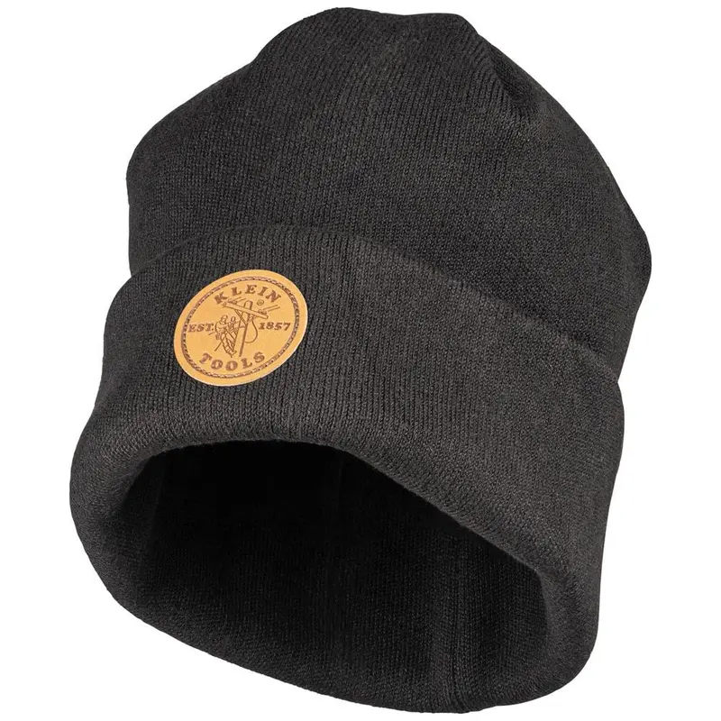 Klein 60569 Black Heavy-Knit Work Hat with Embroidered Leather Logo