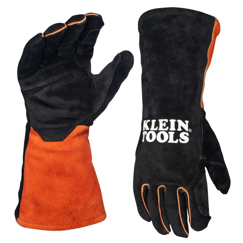 Klein 60915 MIG Welding Gloves – X-Large, Split Cowhide Leather, Heat-Resistant Lining, Wide Cuff (1 Pair)