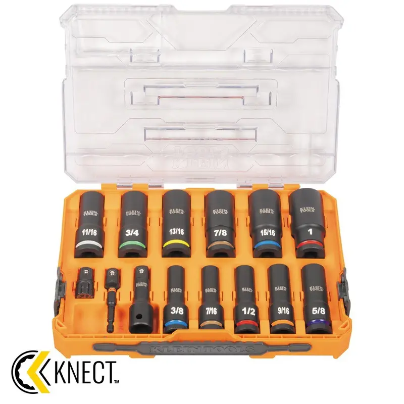 Klein 65111IMPCT KNECT 1/2-Inch Drive Deep Well Impact Socket Set – SAE, 14-Piece