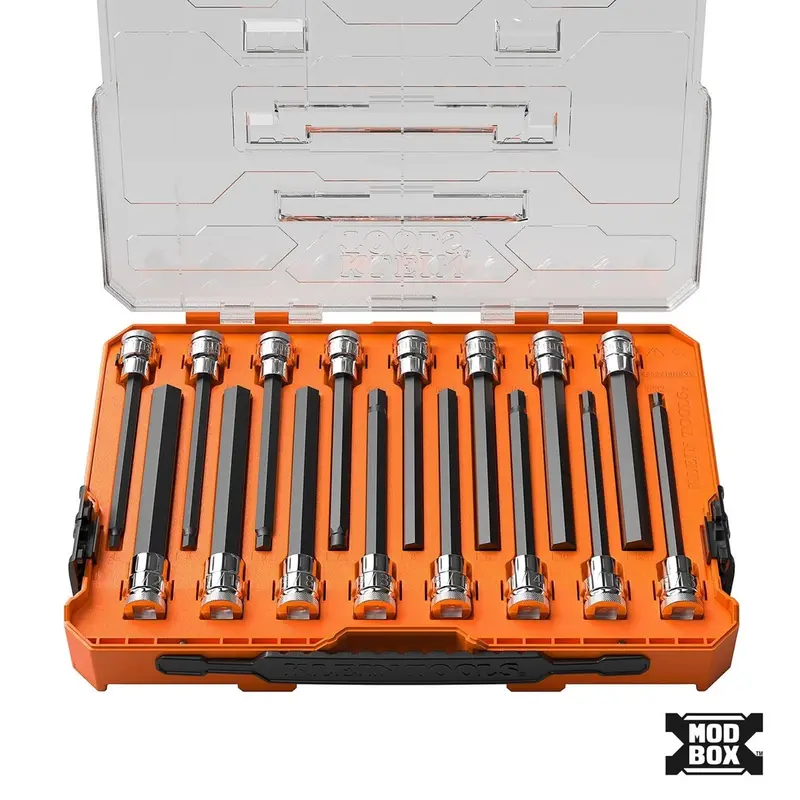 Klein 652216HEXL Dual-Measurement Hex Bit Socket Set – SAE + Metric (16-Piece)
