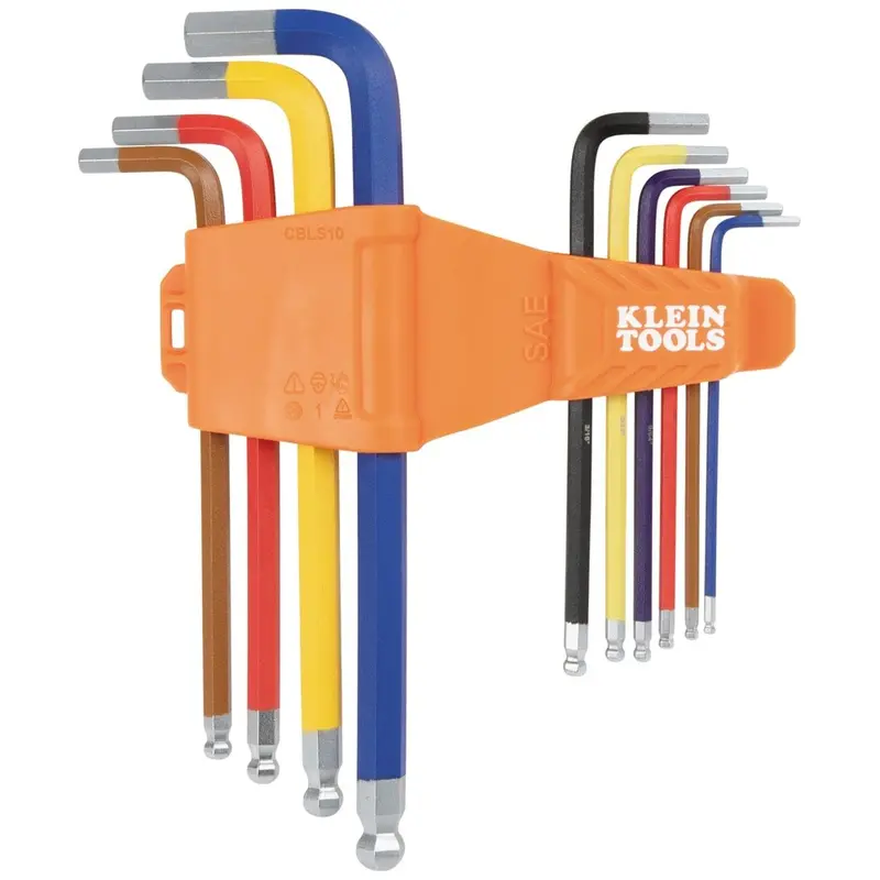 Klein CBLS10 Powder-Coated Ball-End Hex Key Set – SAE, 10-Piece