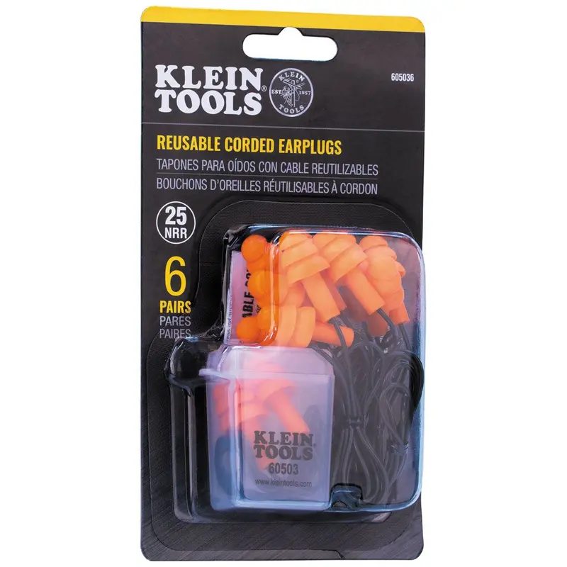 Klein Corded Reusable Earplugs – 6-Pair Value Pack
