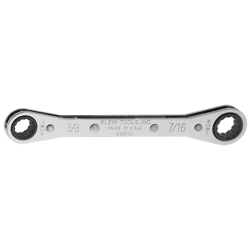 Klein Ratcheting Box Wrench – Dual-Size (3/8″ × 7/16″)