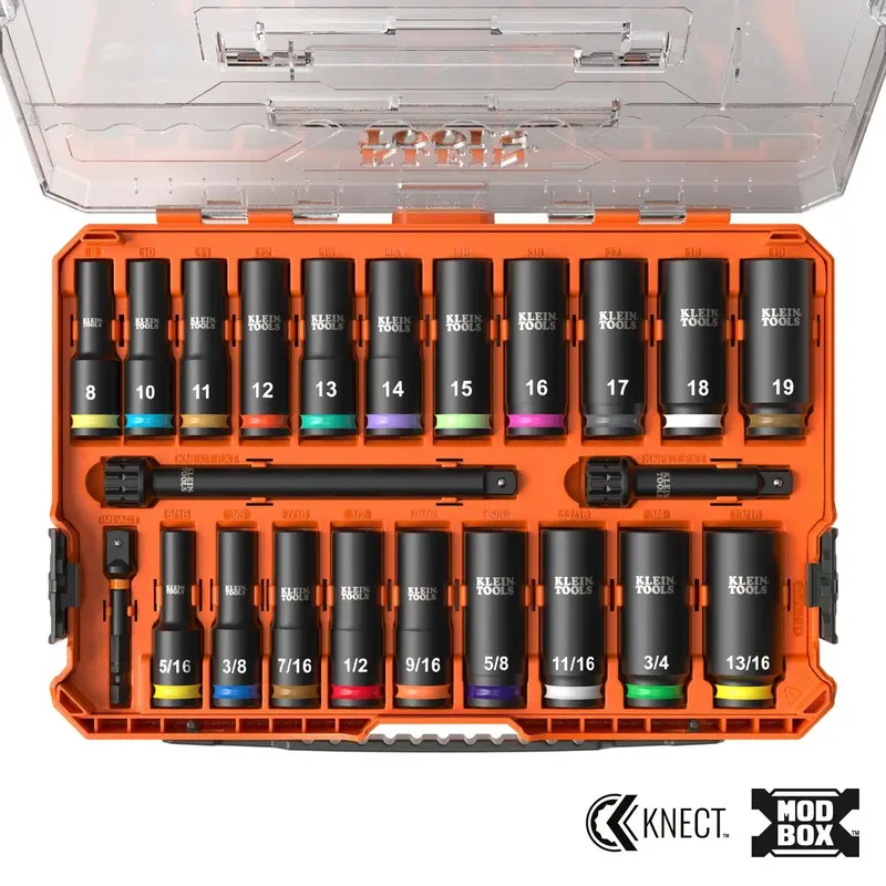 Klein Tools 3/8-Inch Drive Deep-Well Impact Socket Set – 23-Piece Combo (SAE + Metric) with Case