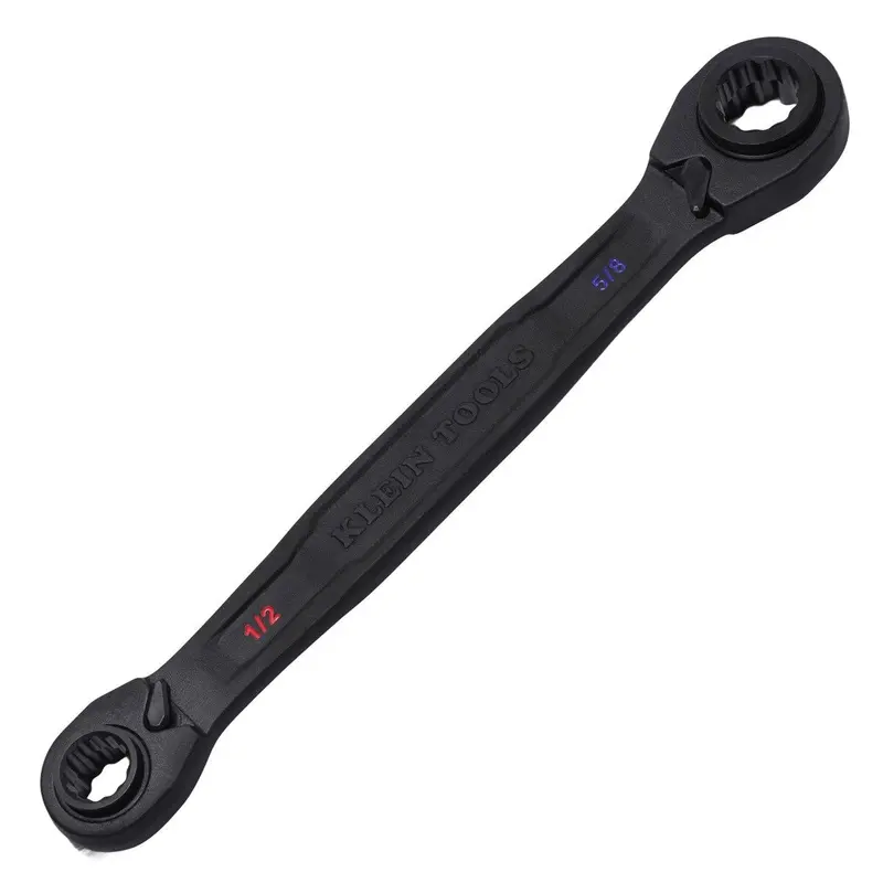 Klein Tools 68215 Heavy-Duty Ratcheting 4-in-1 Box Wrench – Larger SAE Sizes (1/2″, 9/16″, 5/8″, 3/4″) with Black Oxide Finish
