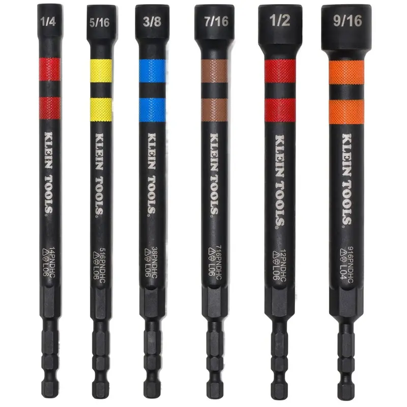 Klein Tools Magnetic Hollow Power Nut Drivers – Color-Coded, 6-Piece Impact Set