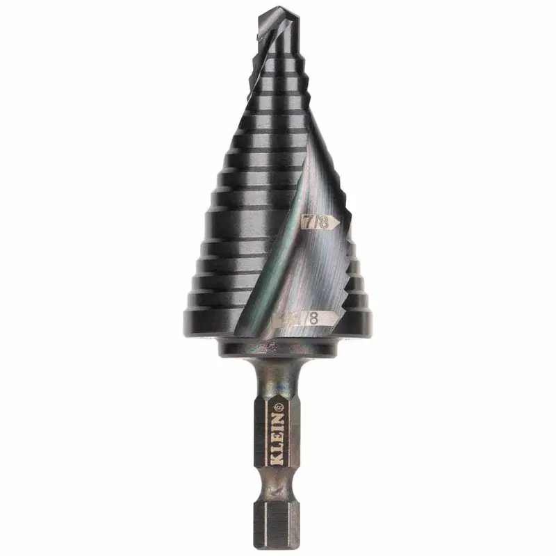 Klein Tools QRST11 Quick-Release Spiral-Flute Step Drill Bit (7/8″–1-1/8″)
