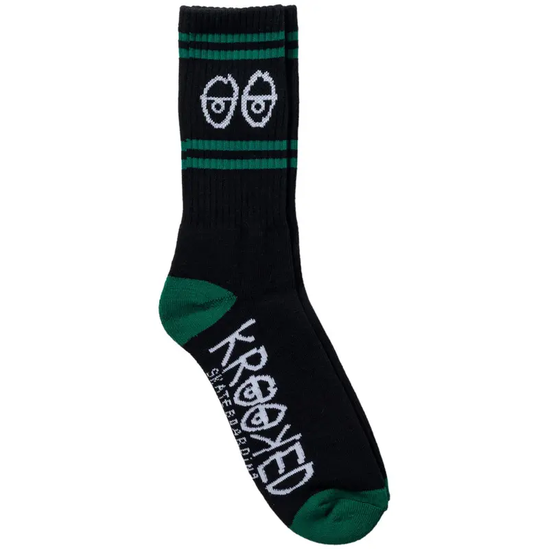 Krooked Eyes Black & Green Crew Socks