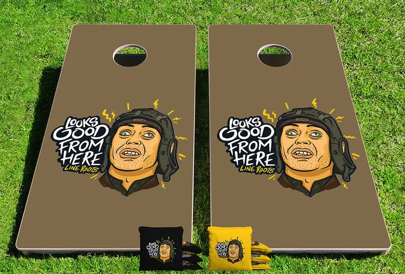 Line Roots ‘Looks Good From Here’ Pro Cornhole Game – 24″ x 48″ Board with 8 Custom-Branded 16oz Bags