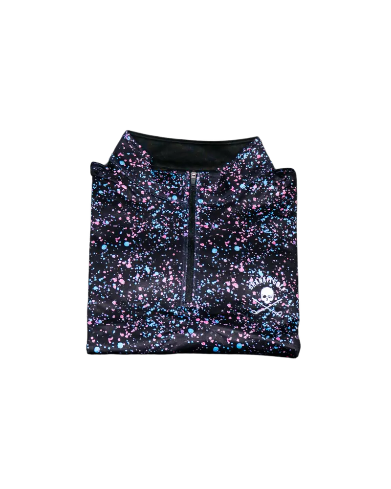 Paint-Splatter Pattern Quarter-Zip Top