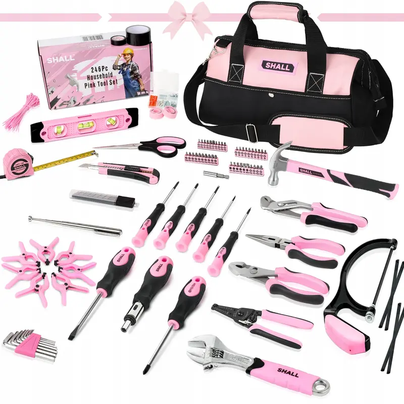 Red Tool Set with 246 Pieces and Durable Tool Box by SHALL