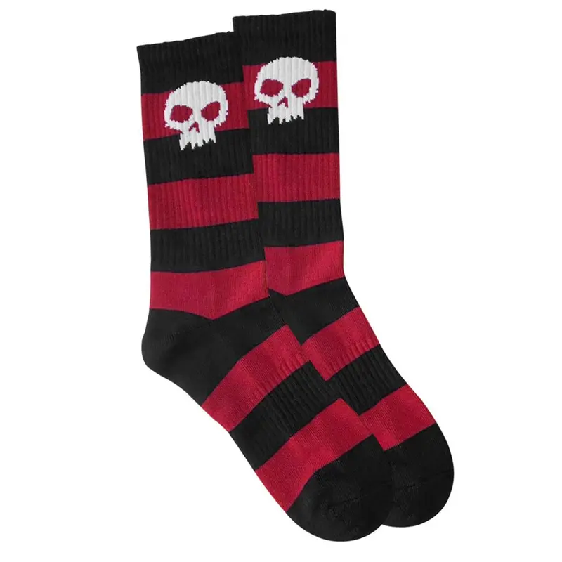 Zero Single Skull Red-Stripe Crew Socks